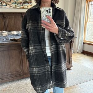 Faherty Black and Gray Plaid Pea Coat